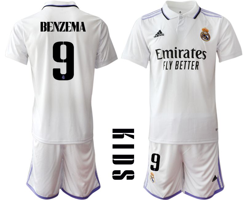 Youth 2022-2023 Club Real Madrid home white 9 Soccer Jersey